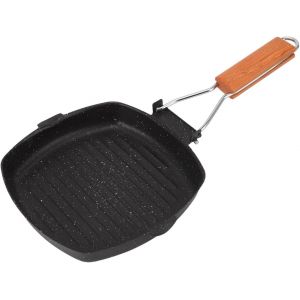 Kalanka-Poêle À Frire, Poêle À Griller Antiadhésive Avec Poignée Pliante Poêle À Steak En Acier Au Carbone Facile À Nettoyer Outil De Cuisson Au Bacon Pour Viande, Poisson Et Légumes(20x20cm) - Neuf