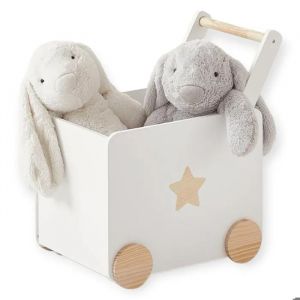 Bo&icirc;te &Agrave; Jouets Enfant Ginger Home, Sur Roulettes Avec Poign&eacute;e De Pouss&eacute;e, Bois Mdf Blanc Et Bambou, 38x45x54 Cm - Neuf