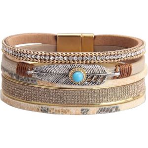 Heyone Femmes En Cuir Manchette Bracelet Plume Multi Rangs Bracelet Wrap Bracelet Turquoise Boho Bracelet Tressé En Cuir Bracelets Bohème Bijoux Cadeau - Neuf