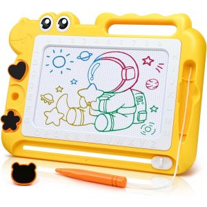ERYI-Dinosaure Ardoise Magique Jouet Enfant 2 3 4 Ans, Ardoise De Gribouillage Magnétique Effaçablem Jeu Educatif Cadeau 2-5 Ans Filles Garçons, 4 Zones De Couleur 3 Tampons 1 Stylo, Jaune - Neuf