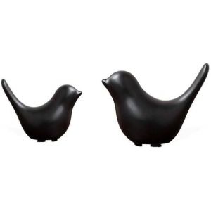 Lot de 2 statues d'oiseaux,sculptures d'animaux modernes en céramique,décoration pour la maison,ornements,salon,chambre à coucher,bureau,armoires (noir) - Neuf