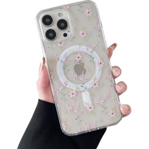 SJZG-Coque Magn&eacute;tique Pour Iphone 14 Pro, &Eacute;tui Souple Transparent Avec Motif Fleurs [Compatible Avec Magsafe Charge Sans Fil], Coque Protecteur R&eacute;sistant Pour Iphone 14 Pro 6,1""- Rose Fleurs - Neuf