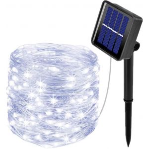 Jgd-Guirlande Lumineuse Solaire Ext&eacute;rieure, 10m 100 Led Solaire 8 Modes Guirlande Guinguette Solaire Exterieure &Eacute;tanche D&eacute;coration Pour Jardin, Terrasse, Cour, No&euml;l, Mariage, F&ecirc;te (Blanc Froid) - Neuf