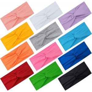12 Pi&egrave;ces Bandeau Cheveux Femme Bandeaux De Sport &Eacute;lastique Bandeau Cheveux Large Serre T&ecirc;te Croix Nou&eacute; &Eacute;lastique Pour Fille Femme Yoga Sport, 12 Couleurs - Neuf