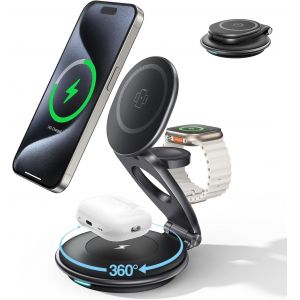 Mag-Safe 3-In-1 Induction Charger For Iphone 16 15 14 13 12 Pro/Max/Plus, Apple Watch 9 8 Se 7 6 5 4 3 2, Airpods 2/3/Pro, Charging Dock, Fast Wireless Charger (30w Charger Included) - Neuf