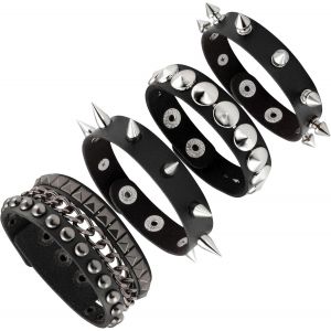 Eryi-4pcs Punk Bracelets Cuir Pu Alliage Rock Gothique Avec Rivets Multicouleurs Réglable Homme - Neuf