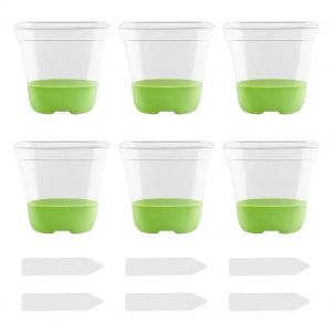 6 Pots De Fleurs Carrés En Plastique, Pots De Plantation Et De Semis Transparents, Réutilisables, Respirants Avec Fond Et Étiquette En Silicone.Fluorescent Green - Neuf