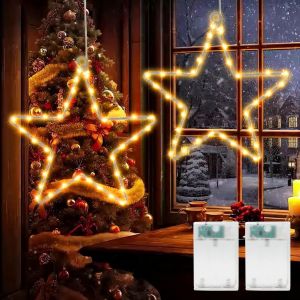 Lot De 2 Étoiles De Noël Led - 35 Led - Décoration De Fenêtre - Fonctionne Avec Piles - Avec Minuterie - Guirlande Lumineuse Pour Décoration De Noël, Balcon, Fête, Mariage - Neuf
