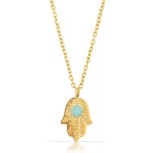 Collier Oeil Mal&eacute;fique Collier De Main Hamsa En Plaqu&eacute; Or Pour Femmes Avec Pierre Turquoise - Neuf