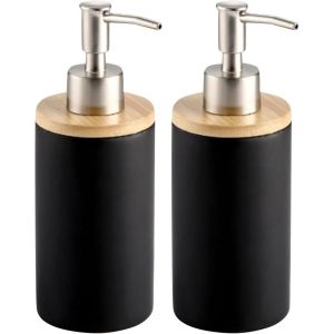 KAL-2Pcs Pousse Pousse Savon, Distributeur Savon Blanc Ceramique, 400Ml Distributeur De Savon Liquide, Distributeur Savon Blanc, Distributeur Savon Liquide Pour Salle De Bain, Cuisine (Noir) - Neuf