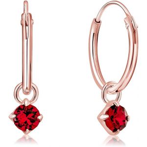 Kal-&reg; Boucles D'oreilles Petites Cr&eacute;oles En Argent 925 Plaqu&eacute; Or Rose & Pendentif 3 Mm Cristaux Swarovski&reg; Elements Ronds - &Eacute;paisseur 1.2 Mm - Diam&egrave;tre: 12 Mm - Choix De Diff&eacute;rentes Couleurs - Neuf