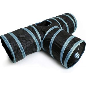 Tunnel Chat Tunnel Pliable, Jouet Chat Interactif Tunnel Lapin À 3 Canaux, Avec Boule Pendante - Intérieur/Extérieur - Garniture Noire/Bleue - Neuf