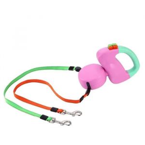 Tempsa Laisse De Double Chien Enrouleur Rétractable 50 Lbs 3 Mètre Pet Puppy Walking Rose - Neuf