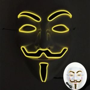 Cosplay Costume Accessoire Lumineux Visage Complet Guy Fawkes Masque Hacker Masque V Pour Vendetta Masque Lueur Dans La Nuit Rave-Jaune - Neuf