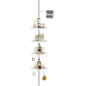 &Eacute;tag&egrave;re de Douche R&eacute;glable en Hauteur &Eacute;tag&egrave;re d'angle Douche sans Percage M&eacute;tal avec 4 Paniers et 1 Porte-Serviettes pour Baignoire et Salle de Bain 95-305CM Noir - Neuf