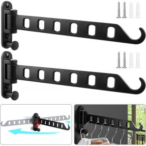 2 Pcs &eacute;tendoir Mural, Support Cintre De Rangement Pour Cuisine, Portemanteau R&eacute;tractable, Etendoir Linge Interieur, Crochet &agrave; V&ecirc;tements Pliable - Neuf
