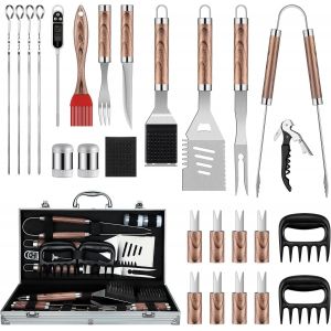 Ulteronixshop-DRAGON RIOT Lot de 29 ustensiles de barbecue en acier inoxydable pour homme - Accessoires de barbecue de qualit&eacute; sup&eacute;rieure avec spatule dans un coffret en aluminium - Couverts de barbe - Neuf