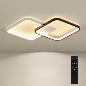 Subzonal-Plafonnier Led 28w &Agrave; Intensit&eacute; Variable Avec T&eacute;l&eacute;commande, 3000-6500 K, Design Moderne Lampe Led Plafond, Pour Chambre, Salon, Cuisine, 50 Cm, Noir Et Blanc - Neuf
