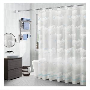 Rideau de douche translucide 150 x 180 cm, imperméable, motif écossais, motif mouette, cloison de bain avec crochets, accessoires de bain - Neuf