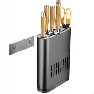 Mevronisshop-Bloc Couteaux Cuisine Mural, Support Couteaux En Aluminium Avec Bac &Eacute;gouttoir, Bloc Couteaux Universel Et Porte Ustensiles Cuisine Mural, Range Couteau Design Antirouille - Neuf