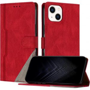 Kal-Étui Pour Iphone 14 (6,1 Pouce), Housse En Cuir Pu Avec [Protection Antichoc Tpu] [Fonction Support] [Porte-Cartes ] Antichoc Magnétique Coque Pour Iphone 14 - Rouge - Neuf