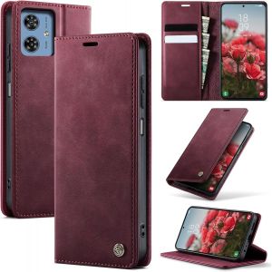 Maa-Coque Motorola Moto G35 Cuir Pu Premium Fentes Cartes Etui Pochette De Portefeuille Avec Fonction Support Case À Rabat Coque Motorola Moto G35 - Vino Rosso - Neuf