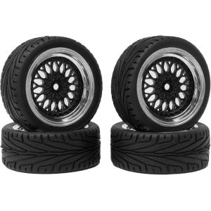 KAL-4Pcs 65Mm Rc Pneus Et Route De Voiture,Pneus Rc En Caoutchouc Roues En Plastique Revêtement Pour 1/10 Rc On Road Run-Flating Racing Touring Car Pour Hsp Hpi Kyosho Tamiya (Noir Argent) - Neuf