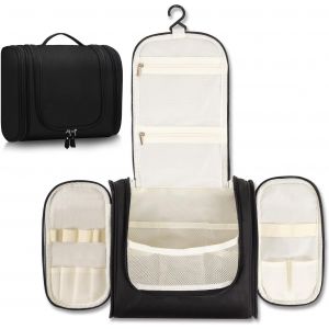 MAA-Grande Trousse de Toilette à Suspendre, Trousse de Toilette Femme Étanche, Portable Trousse de Toilette avec Crochet, pour Voyage, Camping, Vacances, Utilisation Guotidienne, Noir, Élégant - Neuf