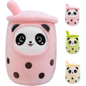 Bubble Tea Oreiller En Peluche,Kawaii Panda Boba Peluche Remplissage Jouet Doux Bubble Pearl Lait Tea Holder Oreiller Cadeau Pour Les Enfants(Pink,35Cm) - Neuf