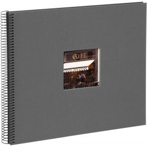 Bella Vista 25623 Album Photo &Agrave; Spirales Avec D&eacute;coupe Photo, 35 X 30 Cm, 40 Pages Noires, Album Photo En Lin, Livre Photo Pour Images Et Photos &Agrave; Coller, Gris Sable - Neuf