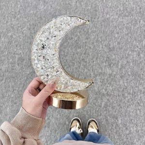 Lampe De Table En Forme De Lune En Cristal, Lampe De Chevet Led Tactile Rechargeable Avec 3 Couleurs, D&eacute;coration Romantique Pour Chambre Et Salon - Neuf