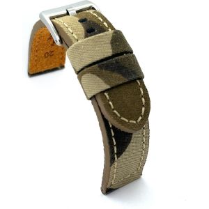 Kal-Bracelet De Montre En Tissu Camouflage Militaire Et Cuir 18mm 20mm 22mm 24mm 26mm 28mm 30mm Ref 370 - Neuf