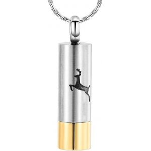Collier Comm&eacute;moratif En Acier Inoxydable Avec Pendentif En Forme De Cerf Grav&eacute; Pour Cendres - Neuf