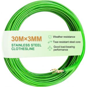 KALANKA-Corde &agrave; Linge de 30 m avec Noyau en Acier, Fil Etendoir Linge Exterieur, Corde &agrave; Linge R&eacute;sistante, C&acirc;ble &agrave; Linge Ext&eacute;rieur, pour &Eacute;tendre Le Linge Les V&ecirc;tements, pour Jardin - Neuf