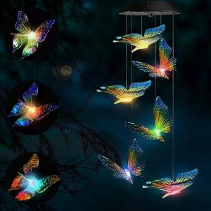 Solaire Carillon &Eacute;olien Ext&eacute;rieure, LED Papillon Changement de Couleur Carillon Lumineux, &Eacute;tanche Lumi&egrave;re Solaire Suspendue Carillon pour Jardin, Patio, Porch, Terrasse, Yard, F&ecirc;te des M&egrave;res Cadeau - Neuf
