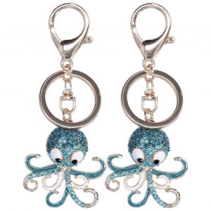 2pcs Mode Poulpe En Forme Strass Porte-Clés Porte-Clés Sac Charme Pendentif Cadeau (Bleu Bleu) - Neuf