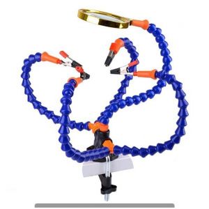Support multifonction troisième main secourable, travaux d'électronique et de soudure (Pince à pincer de 5 cm, mains souples flexibles avec une loupe 3X) - Neuf
