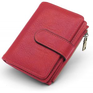 CAUC-Portefeuille Femme en Cuir PU Petit Porte Monnaie Blocage RFID Petit Feuille Femme Court 17 Emplacements de Cartes et Zipp&iquest;&iquest; Porte &iquest;&iquest; Monnaie Porte Feuilles pour Femmes Vintage (Rouge vin) - Neuf