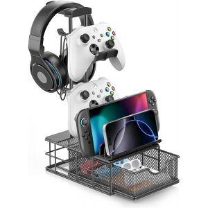 LORANKA-Support Casque Gamer avec Tiroir, Support Manette PS5 avec Barre de Support en Aluminium et Organisateur de C&acirc;bles, Porte Casque avec Rangement Bureau, Organisateur de Bureau pour Xbox PS4, N - Neuf