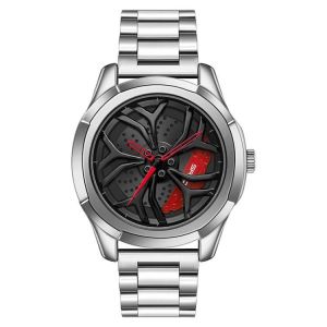 Montre À Quartz 3d Hollow Out Pour Homme-Cadran Non Rotatif,Ceinture En Acier,Argent Rouge Argent - Neuf