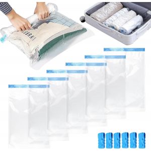 KALANKA-Tekenewbse 6 Pièces Sac Sous Vide Vetement Aspirateur, Housses de Rangement Aspirant, Vacuum Storage Bags, Aspirable Compression, Plastique Voyage pour Matelas, Literie, Oreillers, Couettes - Neuf