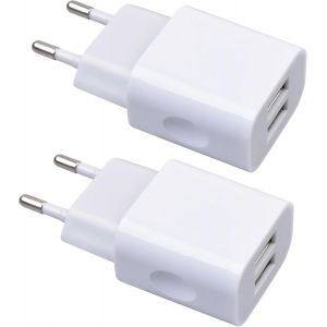 TRAHOO-2 Pack Chargeur USB Mural Universel de 5 V 2 A/10 W avec 2 Ports - Prise USB Compatible avec Tout Type de Gadgets et Smartphones Blanc - Neuf