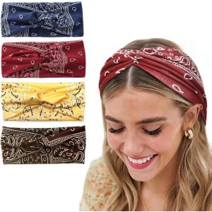 Bandeau Cheveux Femme, Headband Cheveux Femme Elastique Bandeau Femme Large Flower Headwear Yoga Hair Bands Accessoire Cheveux 4 Pi&egrave;ces - Neuf