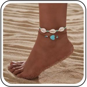 Eryi-Bracelet De Cheville Boho En Cauris Bracelet De Cheville En Truquoise Bracelet De Cheville En Perles Truquoises Bracelet De Cheville En Perles De Coquillages Bracelet De Cheville Pour Femmes - Neuf