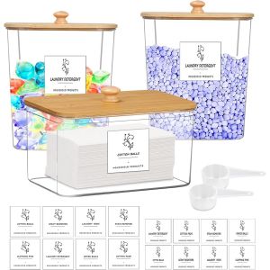 CHECARZHN--NO1-Lot De 3 Boîtes De Rangement Pour Tablettes De Linge, Boîtes De Rangement Avec Étiquettes, Séchoir À Linge, Porte-Feuilles, Boîtes De Rangement Pour Tablettes De Lavage, Détergent À Linge - Neuf
