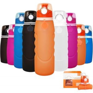 Gourde Pliable Silicone 1000 Ml,Fonctionnement Seul Bouton,Ultralégère Étanche,Idéale Pour Sport,Activités Plein Air,Cyclisme Bouteilles Eau (Orange) - Neuf