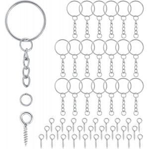 Kal-Anneau Porte Clef 86 Pièces Split Anneaux Porte Clé 86 Vis Oeil Attache Porte Cléf Loisir Creatif Chainette Porte Clé 25 Mm Kit Porte Clef A Fabriquer Pour Diy Fabrication De Bijoux(Argent) - Neuf