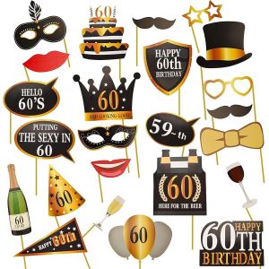60e Fête D'anniversaire Party Booth Props Unisexe Funny Diy Kit Convient Pour His Or Hers 60ème Anniversaire Celebration Propulsion De Photobooth[Pou8808302] - Neuf