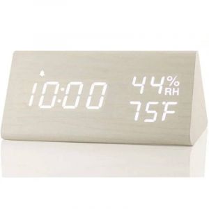 Réveil En Bois,Affichage De L'Heure Led,Chargeur Usb,Détection D'Humidité Et De Température,Réveil Numérique Pour Table De Chevet.White. - Neuf