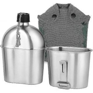 Kit De Cantine Militaire 2pcs 1000ml 600ml En Acier Inoxydable Ensemble De Tasses De Cantine Militaire Avec Sac De Couverture Pour Camping En Plein Air Randonn&eacute;e Backpacking - Neuf